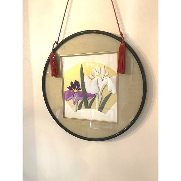 VTG Set of 2 Large Japanese Wall Art Frame 3D Silk Fabric Collage Geisha Floral - Picture 6 of 16